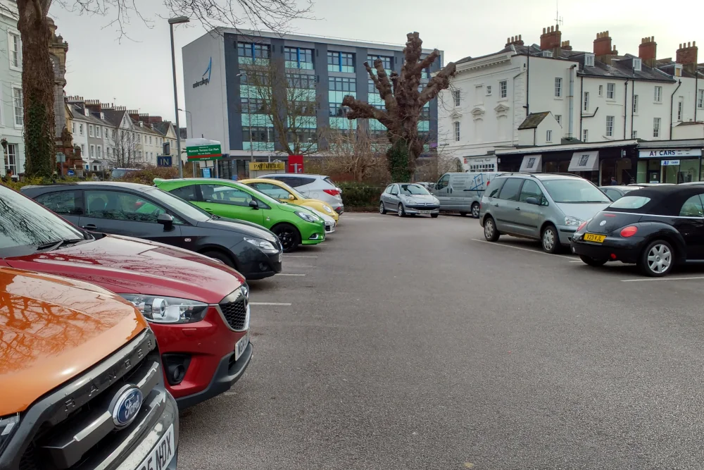 Vehicles parked in an Exeter car park