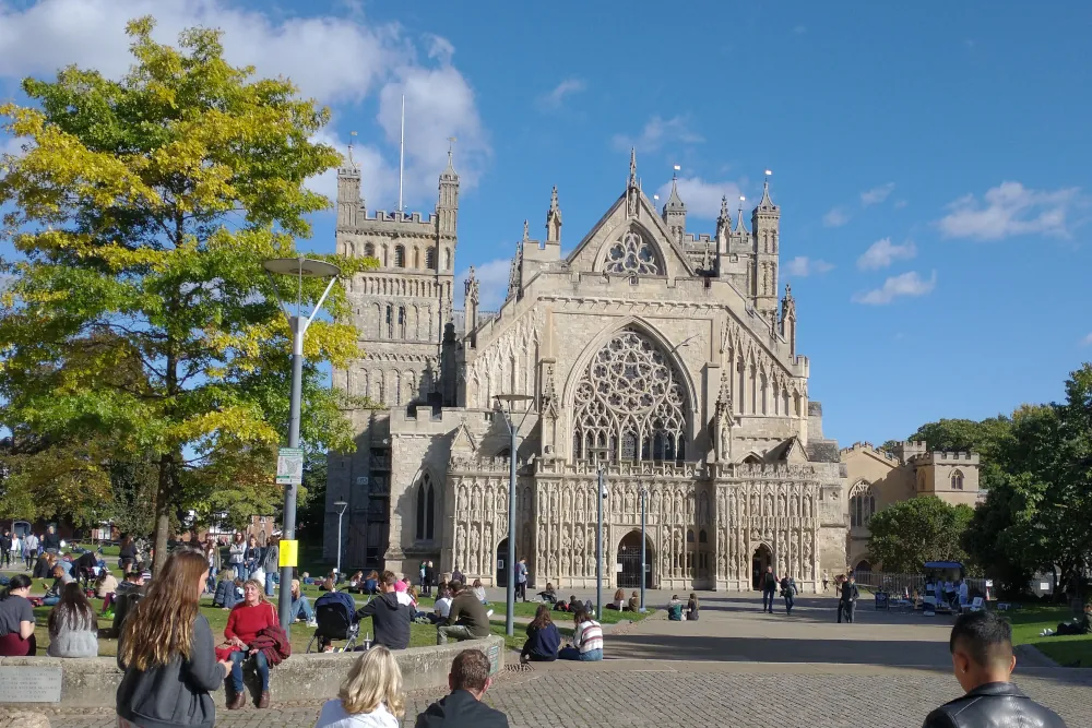 Exeter Cathedral viewed from Cathedral Close in Devon