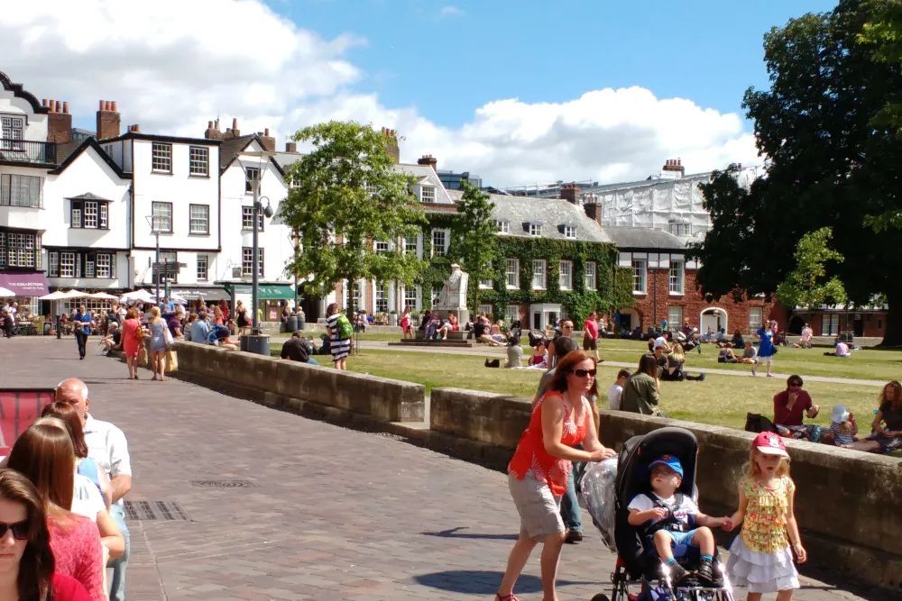 Historic period buildings surrounding Cathedral Close in Exeter