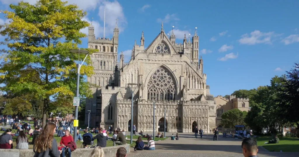 Exeter Cathedral on Cathedral Close in Devon