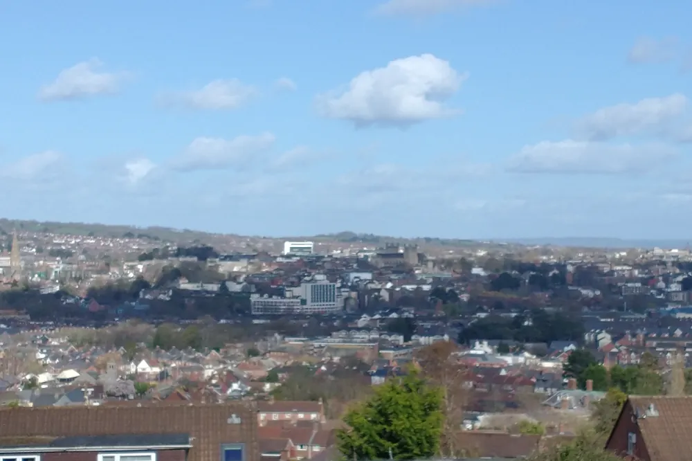 Views towards Exeter Cathedral from Hambeer lane