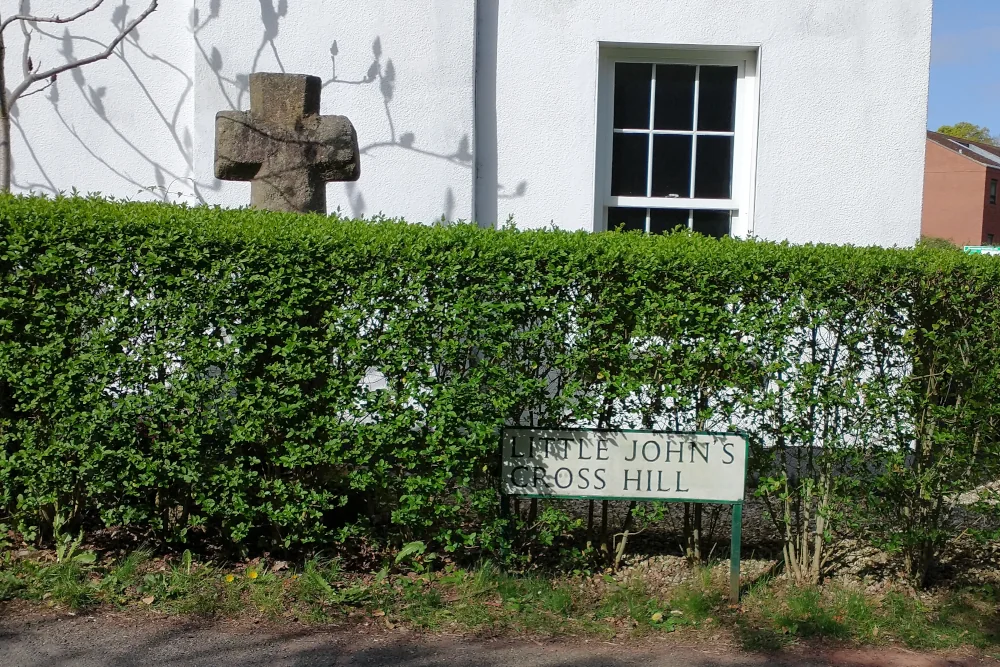 Little John’s Cross road sign at the start of an Exeter circular walk