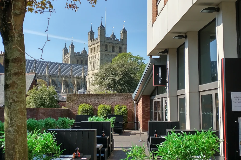 Historic Cathedral in Exeter city centre in Devon